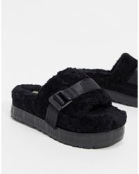 UGG Черные Меховые Слиперы С Логотипом -черный