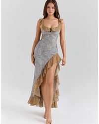 House Of Cb - Aloura Paisley Print Georgette Ruffle Maxi Dress - Lyst