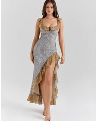 House Of Cb - Aloura Paisley Print Georgette Ruffle Maxi Dress - Lyst