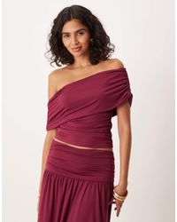 ASOS - Top Color Baya Fruncido Con Escote Bardot De (Parte De Un Conjunto)-Morado - Lyst