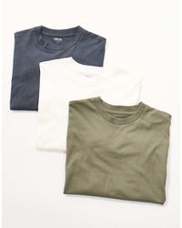 ASOS - Pack De 3 Camisetas De Color Crema, Gris Carbón Y Caqui Básicas Extragrandes Con Cuello Redondo De - Lyst