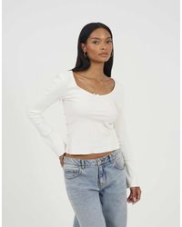 Brave Soul - Ribbed Scoop Neck Top With Lettuce Hem - Lyst