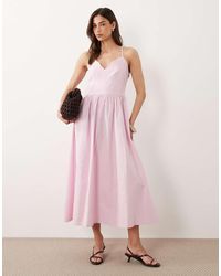 Nobody's Child - Jenna Cotton V-neck Scallop Edge Cross Back Midi Dress - Lyst