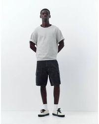Pull&Bear - Pantaloncini Bermuda Cargo Larghi Nero Sbiadito - Lyst