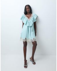 ASOS - V Neck Poplin Ruffle Mini Dress With Lace Trim - Lyst