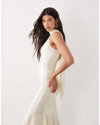 Oh Polly - Satin Tie Neck Detail One-shoulder Asymmetric Maxi Dress - Lyst