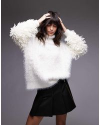 TOPSHOP - Jersey Blanco Extragrande Con Cuello Vuelto Y Diseño En Contraste Texturizado De Punto De - Lyst