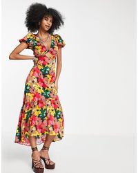 TOPSHOP Bold Floral Tie Front Midi Dress - Multicolour