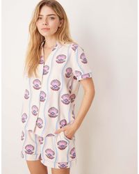 Chelsea Peers - Katoenen Set Met Korte Mouwen, Reverskraag En Short - Lyst