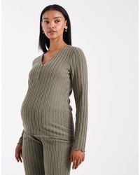 Mama.licious - Mamalicious Maternity Super Soft Rib Knited Nursing Friendly Henley Top Co-ord - Lyst