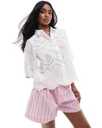 ONLY - Pointelle Short Sleeve Shirt - Lyst