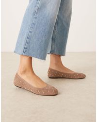 Mango - – mit nieten besetzte, flache wildleder-schuhe - Lyst
