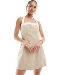 4th & Reckless - Linen Look Contrast Edge Halterneck Mini Dress - Lyst