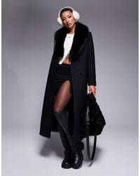 River Island - Faux Fur Wool Look Coat - Lyst