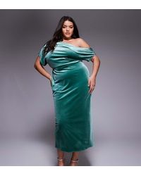 ASOS - Asos Design Curve Velvet Dramatic Neckline Midi Dress - Lyst