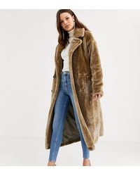 ASOS Cappotto lungo plush in pelliccia sintetica con cuciture a vista - Grigio