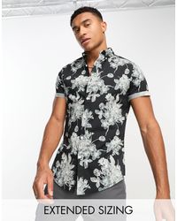 ASOS - Camicia slim stretch nera e grigia con stampa a fiori - Lyst