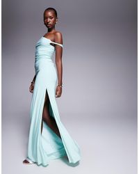 ASOS - Vestido Largo Verde Con Detalle Retorcido En El Hombro Y Cordones En La Espalda De - Lyst