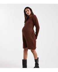 Mama.licious - Vestido Corto Marrón De Corte Evasé De Punto Acanalado De Mamalicious Maternity-Naranja - Lyst