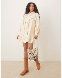 ASOS - Twill Broderie Mini Shirt Dress With Tonal Stitching - Lyst