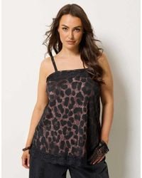 Yours Clothing - Leopard Print Lace Trim Vest Top - Lyst