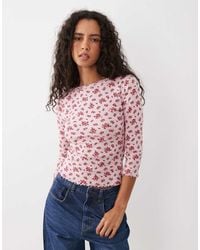 Miss Selfridge - Pointelle 3/4 Sleeve T-shirt - Lyst