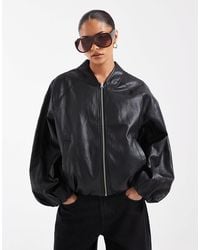 ASOS - Asos Design Washed Leather Look Oversized Bomber Jacket - Lyst