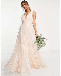 ASOS - Bridesmaid Ruched Maxi Dress With Pleated Skirt And Button Back Detail - Lyst