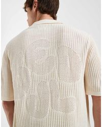 ASOS - Oversized Knitted Short Sleeve Crochet Notch Neck Polo With Seoul Embroidery - Lyst