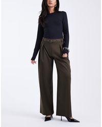 ASOS - Pantaloni A Fondo Ampio Oliva Sartoriale Con Cintura E Vita Bassa - Lyst