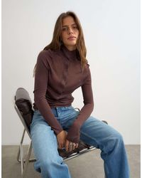TOPSHOP - Knitted High Funnel Neck Henley Top - Lyst