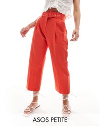 ASOS - Asos Design Petite Tailo Belted Trouser With Linen - Lyst