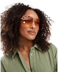 ASOS - Metal Aviator Sunglasses With Brown Lens - Lyst