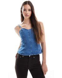 ASOS - Top Vaquero Con Sobrefalda Y Cintura Entallada De (Parte De Un Conjunto)-Azul - Lyst