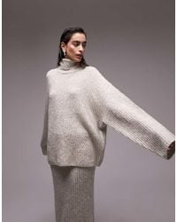 TOPSHOP - Premium Knitted Plated Boucle Wide Sleeve Roll Neck Jumper - Lyst