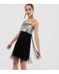 ASOS Asos Design Petite Sequin Detail Slip Mini Dress With Fringe Detail - Black