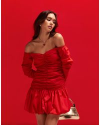 ASOS - Off The Shoulder Mini Ruched Bodice Dress With Puffball Skirt - Lyst