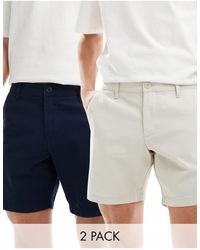 ASOS - Confezione da 2 pantaloncini chino elasticizzati slim blu navy e color pietra - Lyst