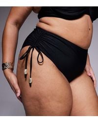ASOS - Asos Design Curve Sadie Azores Ruche Side High Waist Bikini Bottom With Ties With Pearl Detail - Lyst