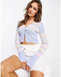 I Saw It First Knitted Contrast Stripe Cardi - Blue