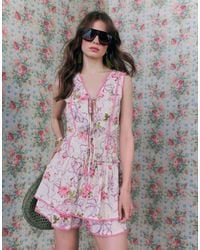River Island - Floral Printed Cotton Corset Top - Lyst