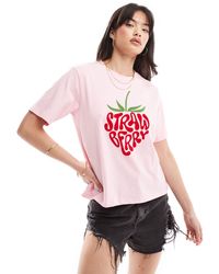 Pieces - Felt 'strawberry' Print Oversized T-shirt - Lyst