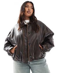ASOS - Asos Design Curve Vintage Wash Leather Look Bomber Jacket - Lyst