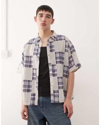 Reclaimed Vintage - Short Sleeve Boxy Shirt With Spliced Stripe And Check - Lyst