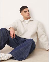 ASOS - Sweat à col zippé en tissu imitation néoprène épais coupe carrée décontractée - chiné - Lyst