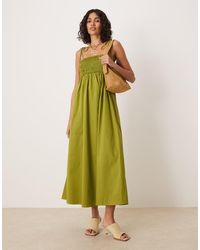 ASOS - Shirred Bust Cotton Poplin Midi Dress - Lyst