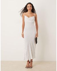 Mango - Vestido Midi Blanco Con Estampado De Lunares Negros Y Cuello Desbocado De - Lyst