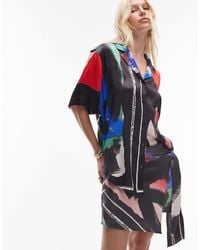 TOPSHOP - – oversize-freizeithemd aus satin mit kachelschalmuster - Lyst