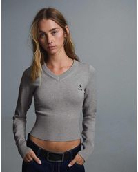 Bershka - Embroidered V-neck Jumper - Lyst