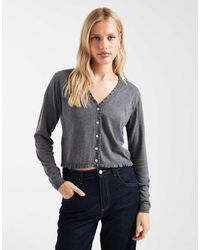 Mango - Teen V Neck Knitted Cardigan With Frill Trim - Lyst